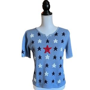 Timberlea Short Sleeve-Cotton Blend- Patriotic Red, White, Blue Sweater-…